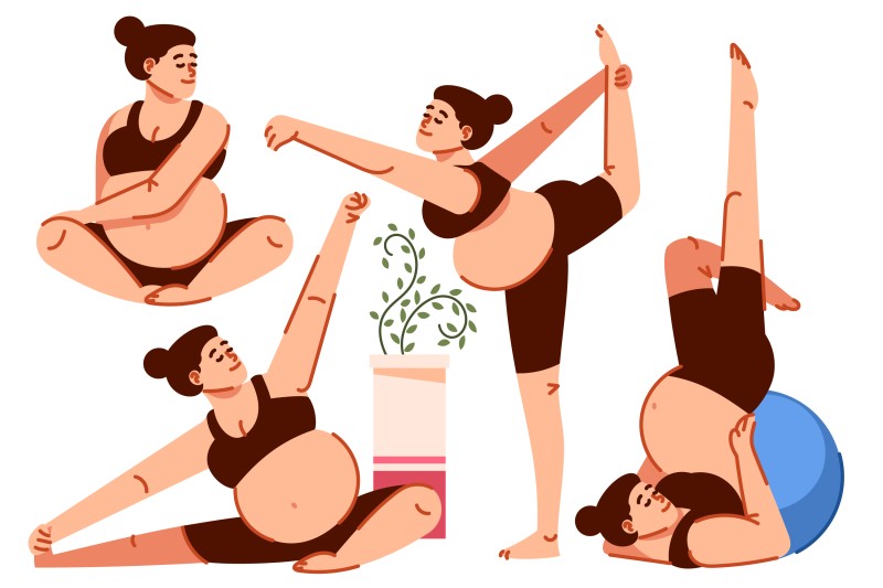 divers dessins de femmes enceintes qui font du yoga